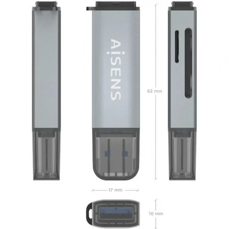 AISENS Lector de tarjetas externo ASCR-2A09-GR Gris USB 3.2 Gen 1 AISENS Lector de tarjetas externo ASCR-2A09-GR Gris USB 3.2 Gen 1